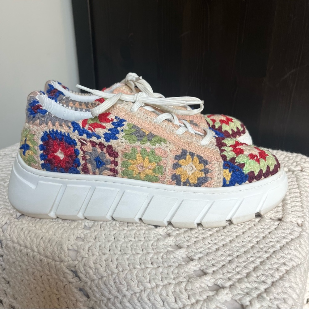 Free People Catch Me If You Can Colorful Granny Square Crochet Women's Sneakers